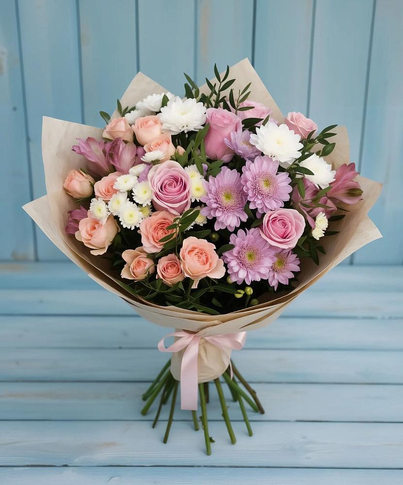 Букет цветов из: Хризантемы, Розы и Альстромерии в Карсун
