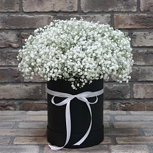 Цветочная композиция из Гипсофила в шляпной коробке в Карсун